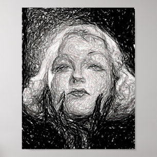 Blonde Lady die zwarte handschoenen draagt, oorspr Poster