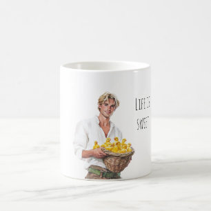 Blonde Man Kuikens in Mand Koffiemok