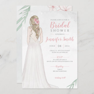 Blonde mariée en robe nuptiale douche Invitation