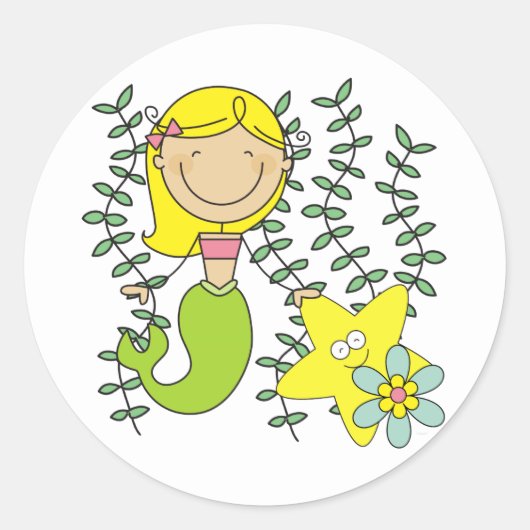 Blonde Meermin Ronde Sticker (Voorkant)