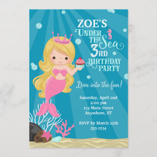 Blonde Mermaid 3e Invitation d'anniversaire