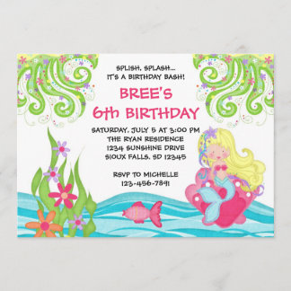 Blonde Mermaid Birthday-uitnodigingen Kaart
