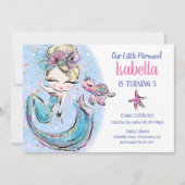 Blonde Mermaid Invitation de fête d'anniversaire (Devant)