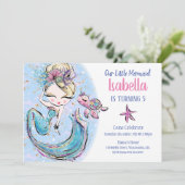 Blonde Mermaid Invitation de fête d'anniversaire (Debout devant)