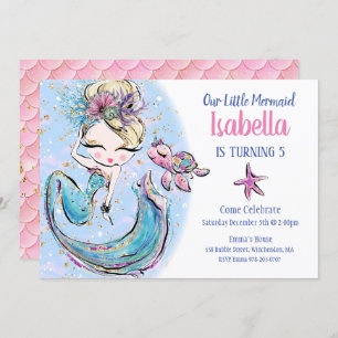 Blonde Mermaid Invitation de fête d'anniversaire