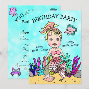 Blonde Mermaid onder Zee Birthday Party Kaart