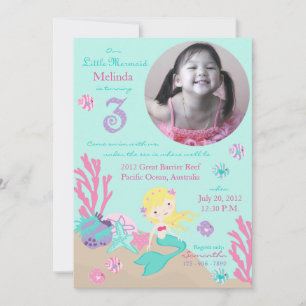 Blonde Mermaid Third Birthday Kaart