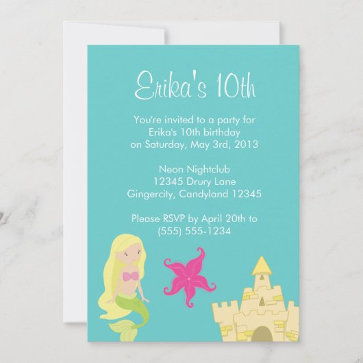 Blonde Mermaid Zee Invitation Kaart (Voorkant)