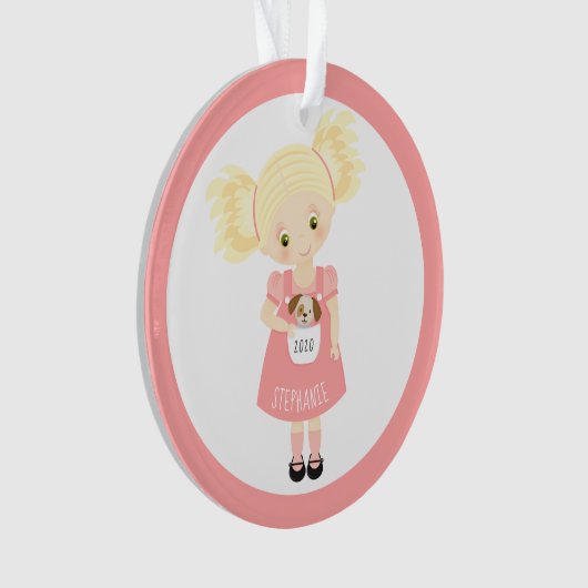 Blonde mignonne Anniversaire fille et chiot (devant)