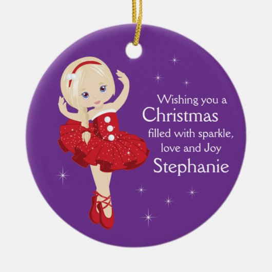Blonde Noël Ballerina Ornement en céramique (Devant)