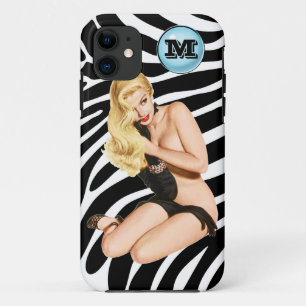 Blonde op retrospectieve zebraafdrukken met een mo iPhone 11 hoesje