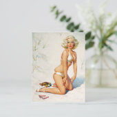 Blonde op Zand Pin Up Briefkaart (Staand voorkant)