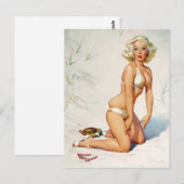 Blonde op Zand Pin Up Briefkaart (Voorkant / Achterkant)