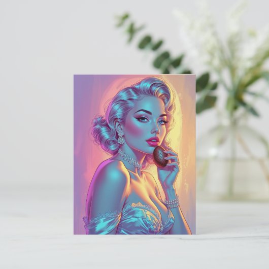 Blonde Pin-Up Chocolade Ei Briefkaart (Staand voorkant)