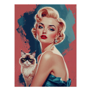 Blonde Pin-Up met Grumpy Cat Perfect Poster