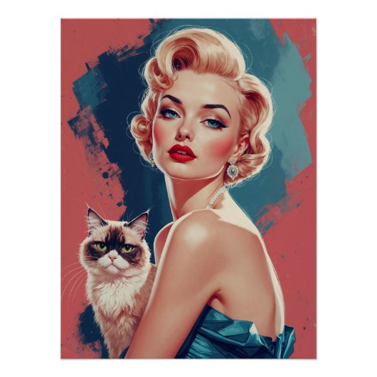 Blonde Pin-Up met Grumpy Cat Perfect Poster (Voorkant)