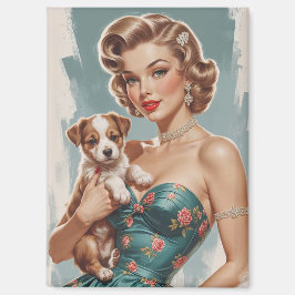 Blonde Pin-Up met schattige puppy Magneet