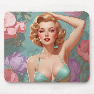 Blonde pin-up pastelbloemen muismat