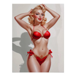 Blonde pin-up rood ondergoed perfect poster