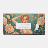 Blonde Pin Up Rose Pastel Fleurs Métal Art (Clavier et souris)