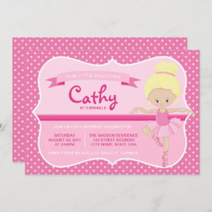 Blonde Pink Ballerina Birthday Uitnodiging