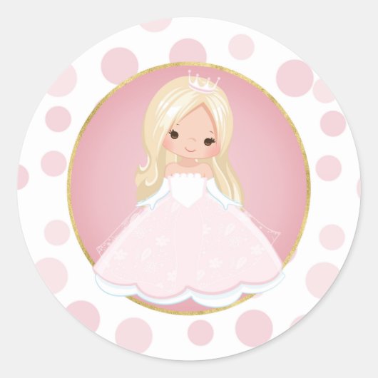 Blonde Pink Princess Ronde Sticker (Voorkant)