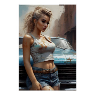 Blonde Pinup Kunstwerk Oldtimer kunst Perfect Poster