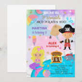 Blonde Pirate & Sirène frères et soeurs invitation (Devant / Derrière)