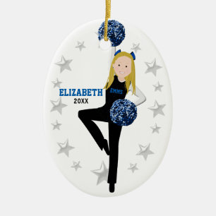Blonde Pom Squad in zwart, blauw en wit Keramisch Ornament