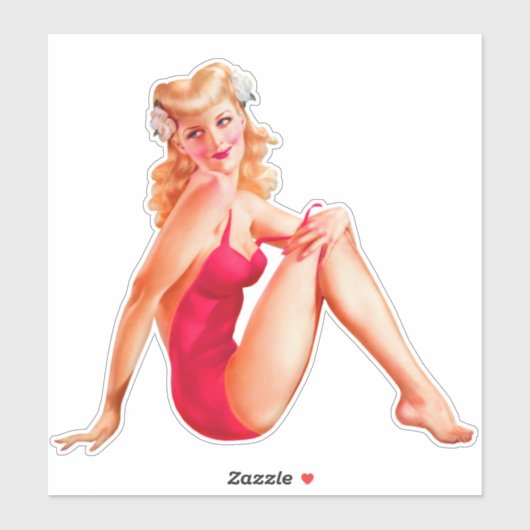 Blonde pop-up in Red Bathing Suit Sticker (Vel)