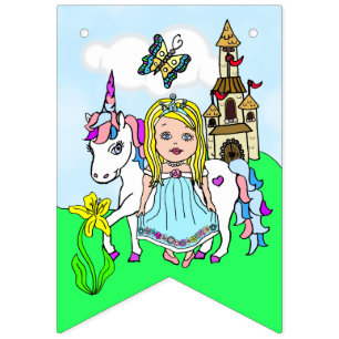  Blonde Princess en Unicorn Birthday Banner