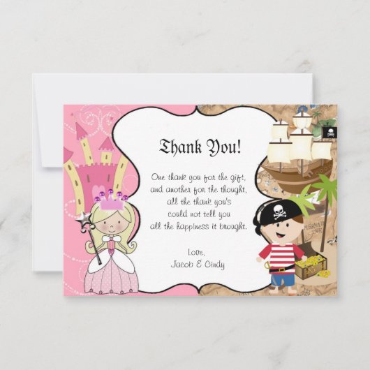Blonde Princess & Pirate Party Carte de remercieme (Devant)