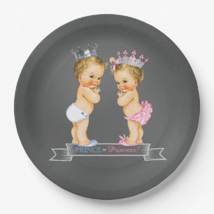 Blonde Prins en Prinses Schoolbord Baby Shower Papieren Bordje
