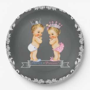 Blonde Prins en Prinses Schoolbord Baby Shower Papieren Bordje