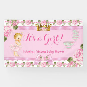 Blonde Prinses Baby Shower Roze Rozen Thee Feestje Spandoek