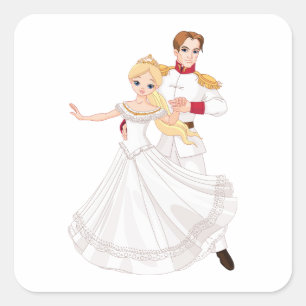 Blonde Prinses en Charmante Prins Sprookje Vierkante Sticker