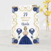 Blonde prinses Navy Happy Birthday Kaart (Gele Bloem)