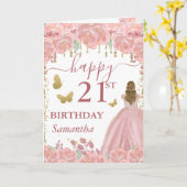 Blonde Prinses Roze Gouden Jurk Verjaardag Kaart (Gele Bloem)