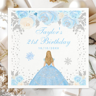 Blonde Prinses Verjaardagsfeestje Blauwe Winter Servet