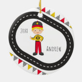 Blonde Racer Boy Kerstversiering Keramisch Ornament (Achterkant)