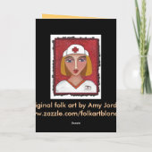 Blonde RN - folk art infirmière carte de voeux (Dos)