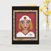 Blonde RN - folk art infirmière carte de voeux (Fleur jaune)