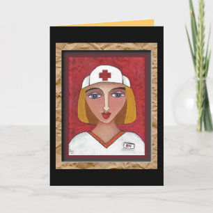 Blonde RN - folk art infirmière carte de voeux