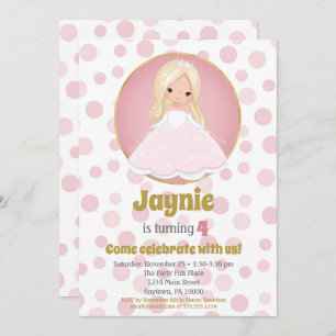 Blonde Rose Princess Girls Invitation Anniversaire