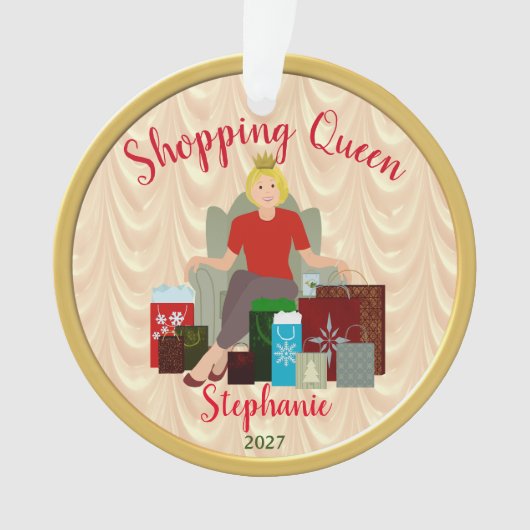 Blonde Shopping Queen Acryl Ornament (voorkant)