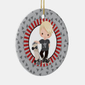 Blonde Skateboard Boy - Grey Red Keramisch Ornament (Rechts)