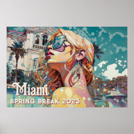Blonde Sunbril Miami Resort Pool Waterverf Poster
