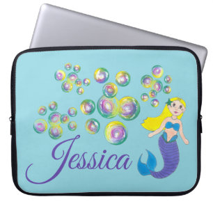 Blonde Swimming Mermaid Girl Bubbles Ocean Zee Laptop Sleeve