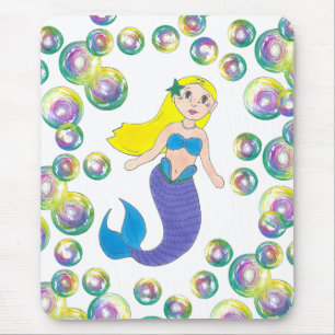 Blonde Swimming Mermaid Girl Bubbles Ocean Zee Muismat