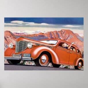 Blonde uit 1930 in een Poster met rode motor